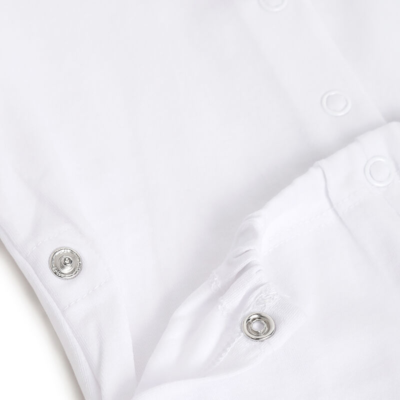 Boys White Applique Nappy Opening Babysuit image number 4